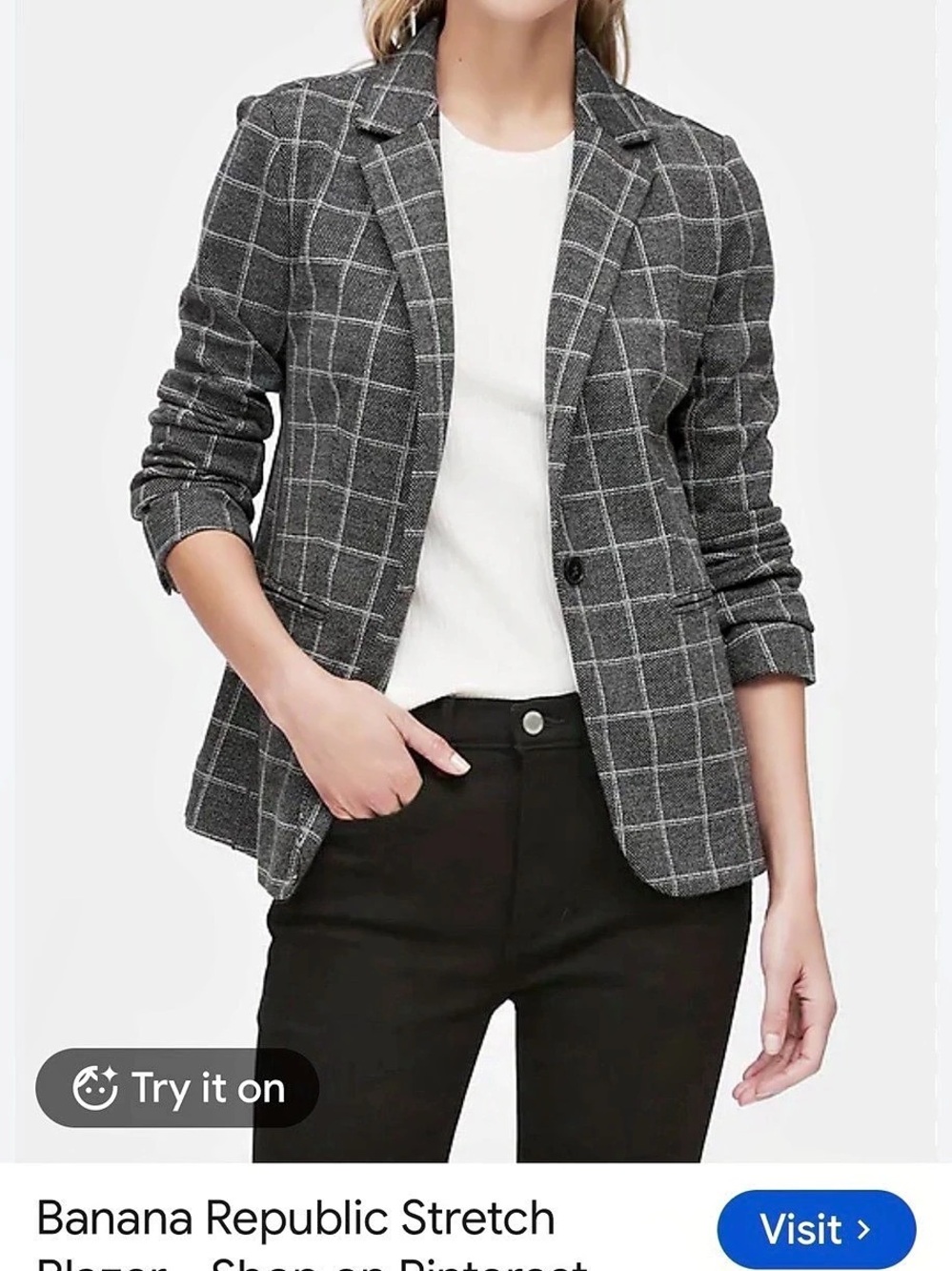 Banana Republic Stretch Blazer Checkered Blazer in Gray & White Size 4P NWT